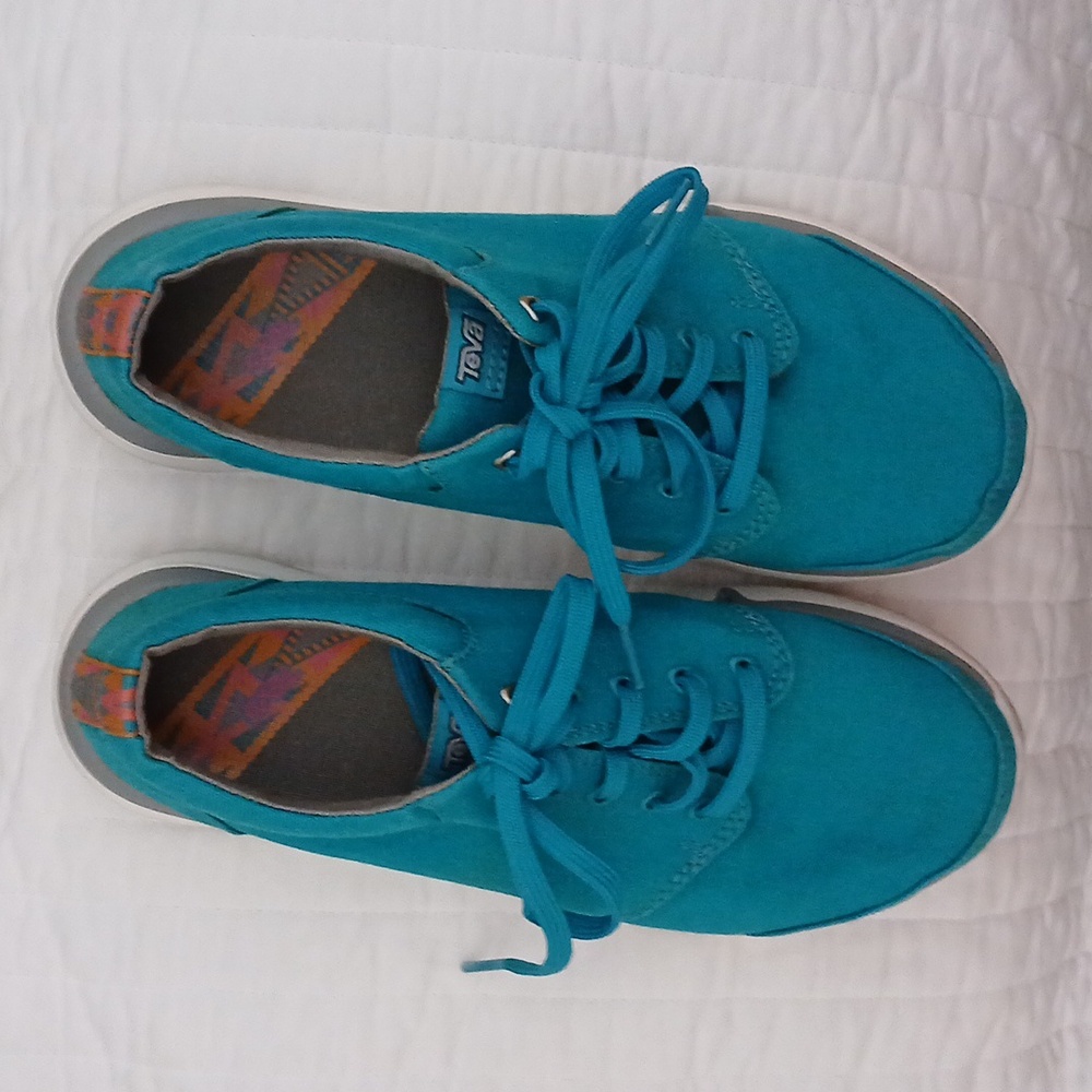 TEVA Wander Lace Up Canvas Shoes Womens 8 Blue Low Top Hiking Turqise
